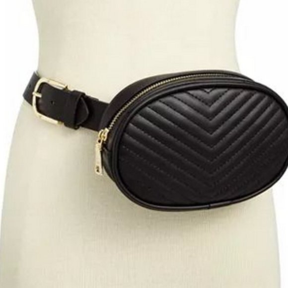 Steve Madden Black Chevron Belt Bag New - Picture 4 of 13